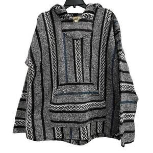 BAJA JOE Black Mexican blanket beach bum hoodie oversized boxy VTG sz L